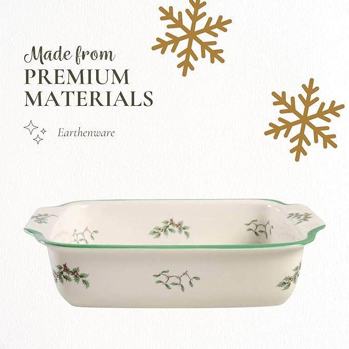 Spode Christmas Tree Rectangular Handled Dish (9" x 12") Baking & Seasonal Platters - Earthenware, Microwave & Dishwasher Safe - Festive Tableware for Holiday Entertaining & Christmas Dining