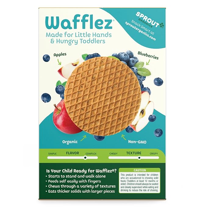 Sprout Organic Baby Food, Stage 4 Toddler Snacks, Blueberry Apple Wafflez, Single Serve Waffles 5 Count(Pack of 10)