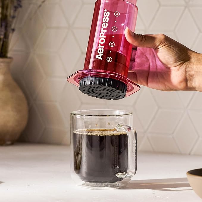AeroPress Clear Pink Coffee Press – 3 In 1 Brew Method Combines French Press, Espresso, Full Bodied Coffee Without Grit or Bitterness, Small Portable Coffee Maker for Camping & Travel, Pink