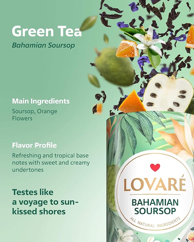 LOVARE Loose Leaf Tea 80 g - Made in Ukraine - Assorted Tea - 1001 Night, Passion Fruit, Sparkling Splashes, Bahamian Soursop - Gift Box with 60 Paper Filters ??Easy to Brew Flavored tea