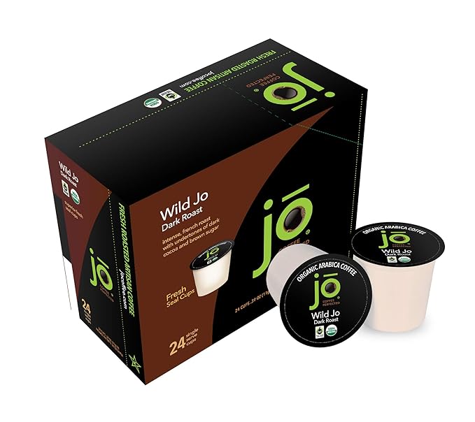 WILD JO: 48 Cups Dark French Roast Organic Coffee for Keurig K-Cup Compatible Brewers, Fresh Seal Single Serve Cups, Bold Strong Rich Wicked Good, Fair Trade Certified, Kosher, Non-GMO, Gluten Free
