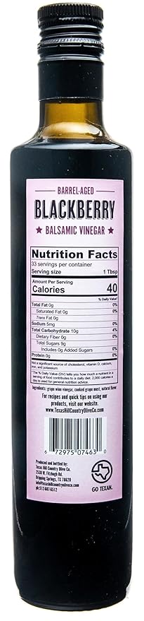 Blackberry Balsamic Vinegar - Gourmet Barrel Aged Infused Balsamic Vinegar - Great for Dressing Dipping Glazing - No Artificial Flavors or Added Sugar - Made in Texas (16.9 oz)