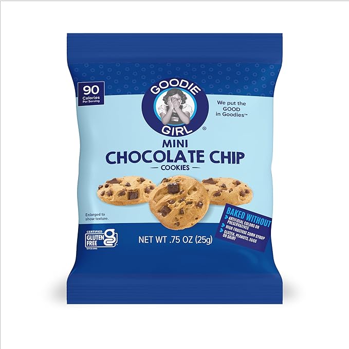Goodie Girl Mini Chocolate Chip Cookie Snack Packs | Peanut Free, Gluten Free, Egg Free, Dairy Free | 90 Calories (10 Count)