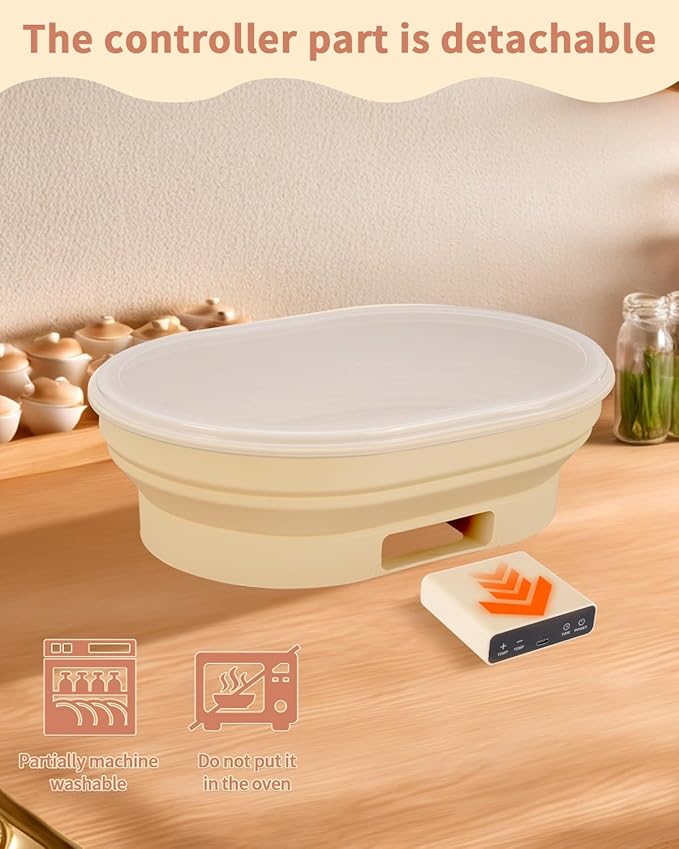 4L Heating Bread Proofing Basket Set Foldable Thermostatic Silicone Bowl with 77-122??6 Gears Temperature & 6H Timer, for Artisan Baking Sourdough Starter Bread Making Supplies Tools Kit