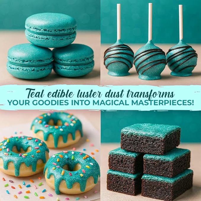 Bulk (20g) Luster Dust Edible Cake Decorations, Teal Edible Dust for Cake Edible Luster Dust for Cupcake Decorations, Cake Drip, Teal Edible Paint for Cakes, Edible Shimmer Dust for Drinks