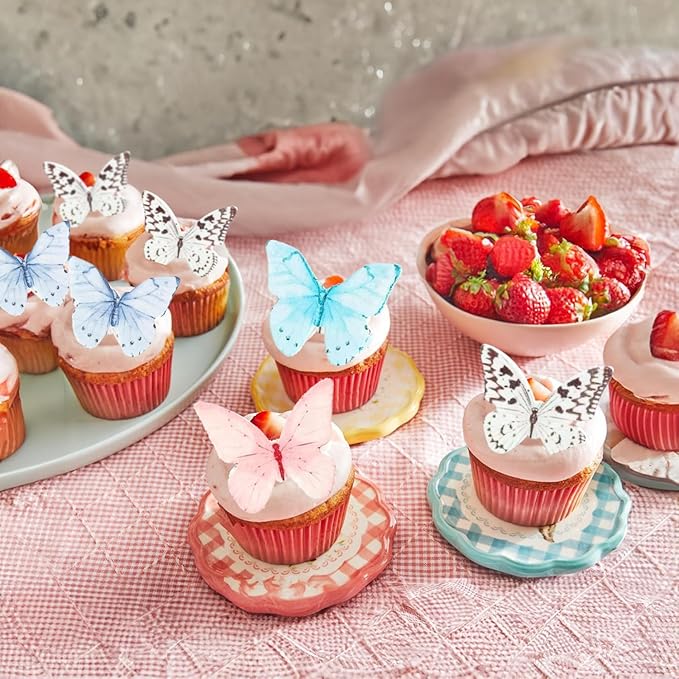 40Pcs Butterfly Cake Topper 3D Butterflies Edible Cupcake Decorations Mixed Color Girl Women Wedding Birthday Party Decorations