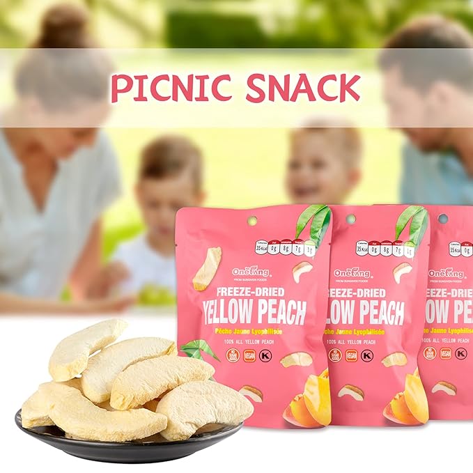 ONETANG Freeze-Dried Fruit Yellow Peach Chips, 9 Pack Single-Serve Pack, Non GMO, Kosher, No Add Sugar, Gluten free, Vegan, Holiday Mothers Day Gifts, Healthy Snack 0.35 Ounce