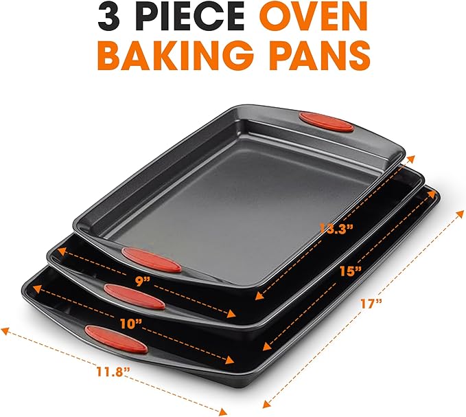 Cheer Collection Baking Pan Set – 3 Piece Non Stick Bakeware Set for Oven, Non Toxic Baking Trays for Cooking, Large Oven Pans, Durable Baking Sheets for Roasting, Cookies, and More