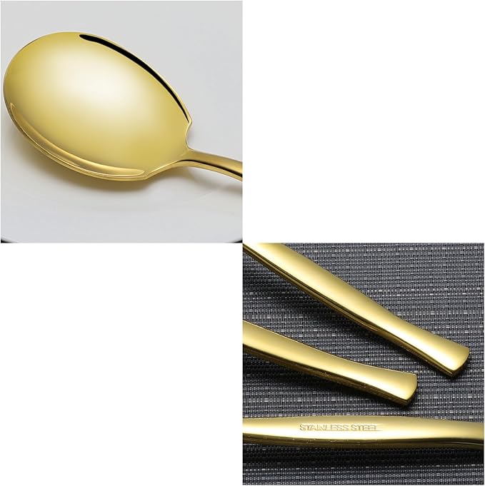 8-Piece Stainless Steel Buffet Banquet Serving Spoons, Gold Large Serving Spoon