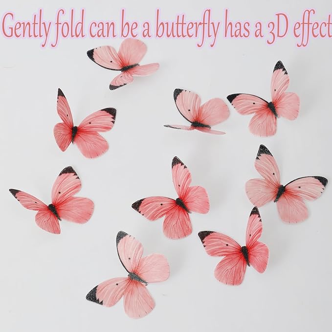 50PCS Edible Butterflies for Cake Decorating Pink Butterfly Cake and Cupcake Toppers Small Pastel Wafer Paper butterfly Decor for Wedding Baby shower Birthday Cake Topper Pink