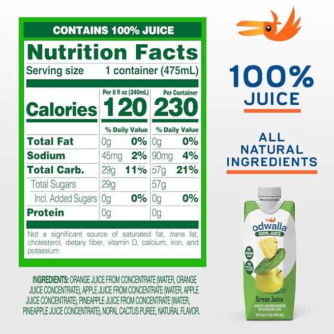 Odwalla Green Juice ??Green Drink with Nopal Cactus, Apple, Orange & Pineapple ??Natural Ingredients, No Added Sugar, No Preservatives, No Artificial Flavors - 16 oz (12 Pack)