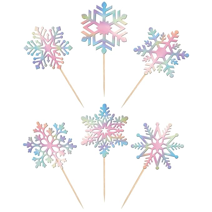 36 PCS Snowflake Cupcake Toppers Glitter Winter Frozen Snowflake Cupcake Picks for Winter Wonderland Baby Shower Kids Birthday Christmas Party Cake Decorations Supplies Colorful Silver