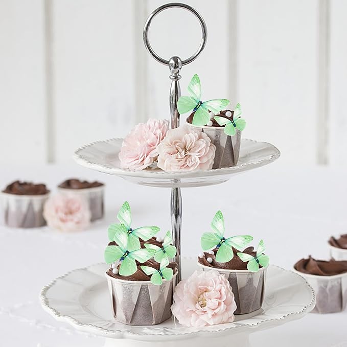 72PCS Edible Butterfly Cupcake Toppers & Decorations for Butterfly Theme Baby Shower & Kids Birthday Party - Green
