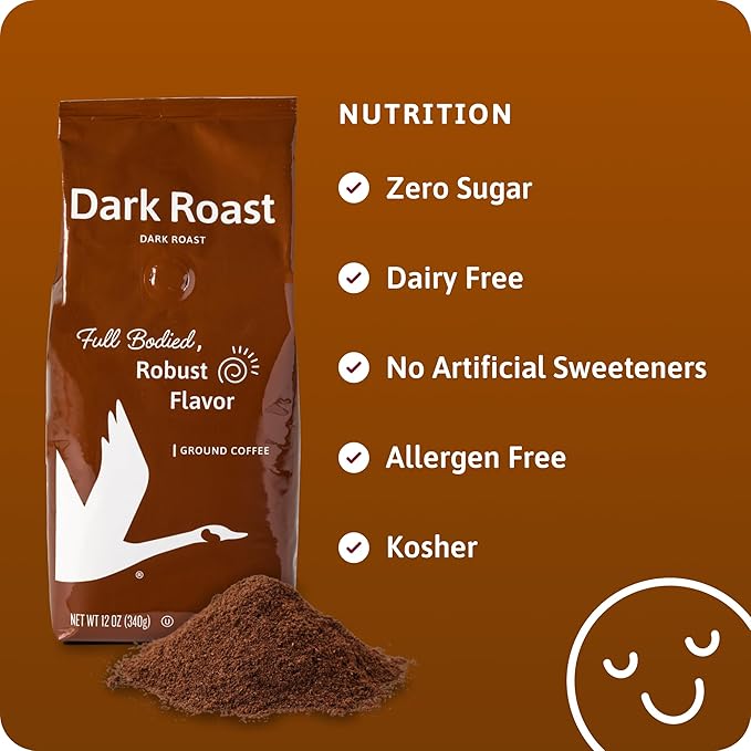 Wawa Ground Coffee Dark Roast, 12 oz Bag, Full Bodied Blend For Hot or Iced Coffee, Sweet, Spicy & Smoky Notes, Bold & Complex, 100% More Responsibly Sourced from Rainforest Alliance Certified Farms