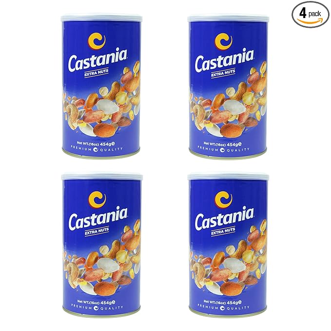 Castania BBQ Lebanese Mixed Nuts, Extra Mix with Pistachios, Almonds, Cashews, Hazelnuts, Peanuts, Pumpkin Seeds, Corn and Chickpeas, 16oz (Pack of 4)