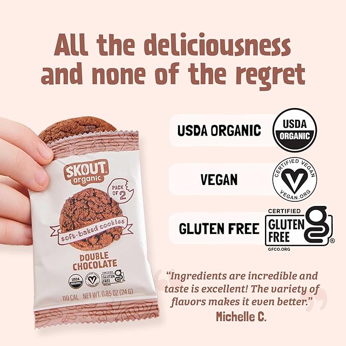 Skout Organic Double Chocolate Soft Baked Cookie (3 Pack) | Soft Baked Cookies | Plant-Based | Vegan | Gluten, Dairy, & Soy Free
