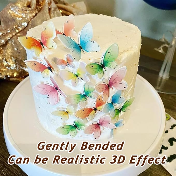 YOcity Edible Butterflies for Cake Decorating 3D Edible Wafer Paper Butterfly Cupcake Toppers for Wedding Baby shower Birthday Party Cupcakes Decorations (40pcs Mix Color and Assorted Size)