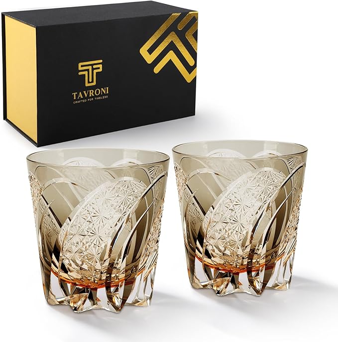 Old Fashioned Whiskey Glasses Edo Kiriko Whisky Glass - 11 Oz Hand Cut Wineware For Scotch, Bourbon, Liquor and Cocktail Drinks - Great Whiskey Gifts In Gift Carton (2 Pack)