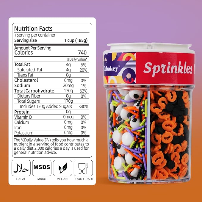 Halloween Sprinkles 4 Cell Candy Eyeballs, Pumpkin Confetti, Orange Sanding Sugar, Orange White Black Nonpareils Jimmies & Sugar Pearls | Cake Cookie Cupcake Decorations for Halloween Party Baking Supplies 6.5oz