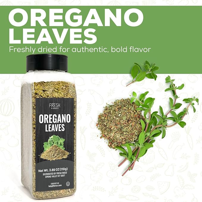 Fresh Finest Oregano 3.89oz - Premium Dried Oregano Leaves - All-Natural, Non-GMO, Gluten-Free, Kosher - Perfect for Cooking, Seasoning, and Garnishing