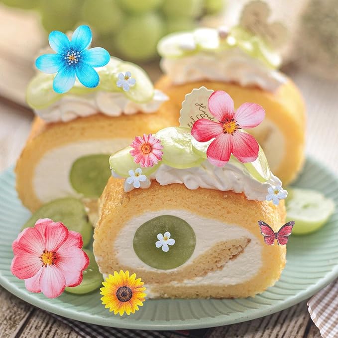 55Pcs Edible Flower Butterfly Cake Topper, Mixed Size & Colour Wafer Paper Cupcake Toppers, Wedding Party Flowers Decoration for Cake, Birthday, Baby Shower Supplies