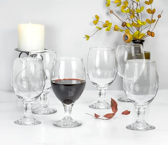 Red Co. Belluno Classic Clear Glasses for Water, Juice, Liquor - Wine Goblets - Set of 6 (13.5 Ounces)