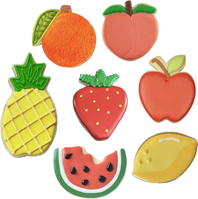 Ann Clark Cookie Cutters Summer Fruit Cookie Cutters 7-Pc. Set Made in the USA, Lemon, Peach, Pineapple, Watermelon, Orange, Strawberry, Apple