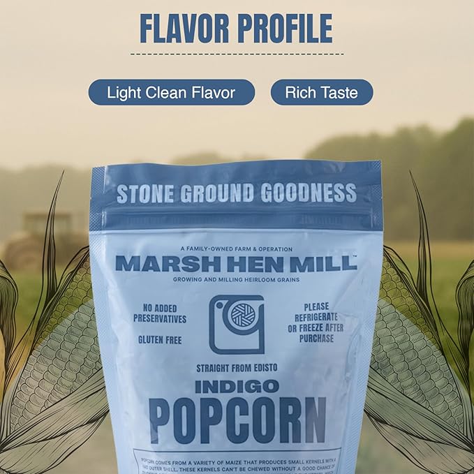 Marsh Hen Mill Indigo Popcorn Kernels | Vibrant Blue Kernels That Pop into Crisp White Flakes | Gluten-Free & Non-GMO | Healthy Snack for Gourmet Popcorn Lovers ??24 oz Bag (Pack of 1)