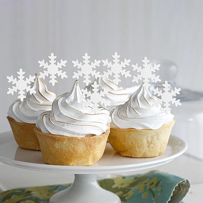Rsstarxi 50 Pack Edible Snowflake Cupcake Toppers - White Snowflakes Cake Decorations for Winter Frozen Theme Baby Shower Birthday Party