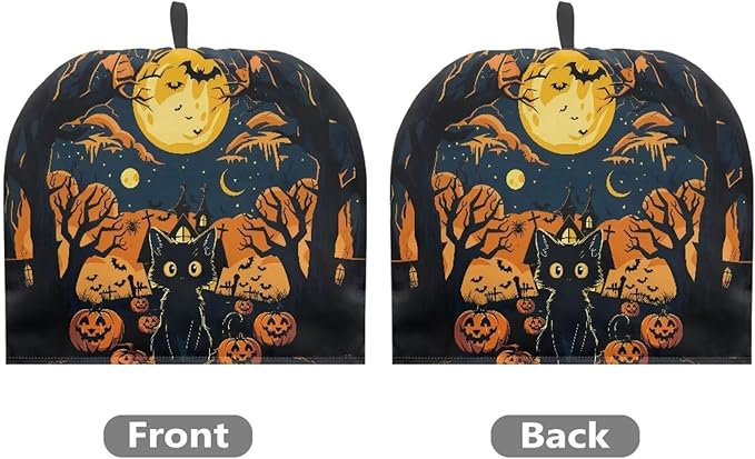ZUXONGSYBlack Cat Tea Cozy for Teapot Insulated Scratch Proof Cup Cozy Bat with Spider Breakfast Warmer for All Hallows' Eve Party ReusableTeapot Insulation Cover Halloween Day