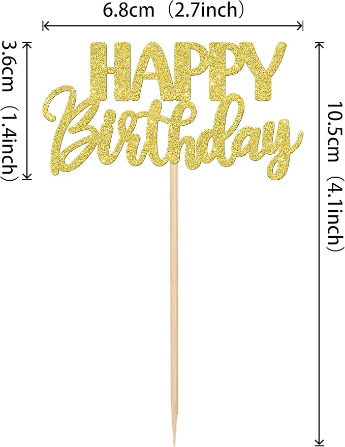 30 PCS Happy Birthday Cupcake Toppers Glitter Happy Birthday Cupcake Picks for Celebrating Anniversary Theme Party Cake Decorations Supplies Gold