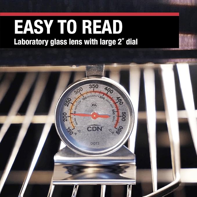 "CDN Oven Thermometer ProAccurate®, Easy-to-Read 2"" Dial, Stainless Steel Housing, Temperature Zones, Stand or Hang, Monitor Oven Temperatures, NSF Certified - DOT2 "