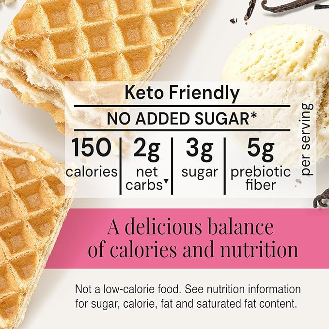 Zenlightful Creamy Vanilla Keto Bars, Low Carb (2 net carbs), Low Sugar (3g), High Fiber, Non-GMO, Vegetarian, Healthy Snacks, Delicious Crunchy Wafer Cookies with Decadent Creamy Filling, 12 Count