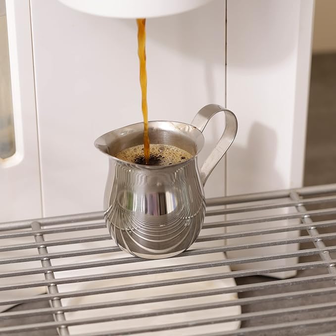 RSVP International Endurance Kitchen Collection Bell Shaped Creamer/Milk Pitcher for Espresso Machine with Handle & Pour Spout, Small, 3 oz. Capacity