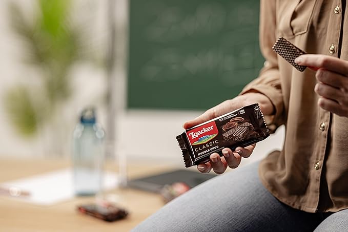 Loacker Classic Double Choc Wafers - Premium Crispy Cocoa Wafer Cookies with Chocolate Cream Filling - Multipack of 12 Snack Packs - NON-GMO - Sustainably Sourced Cocoa - 45g/1.59oz, Pack of 12