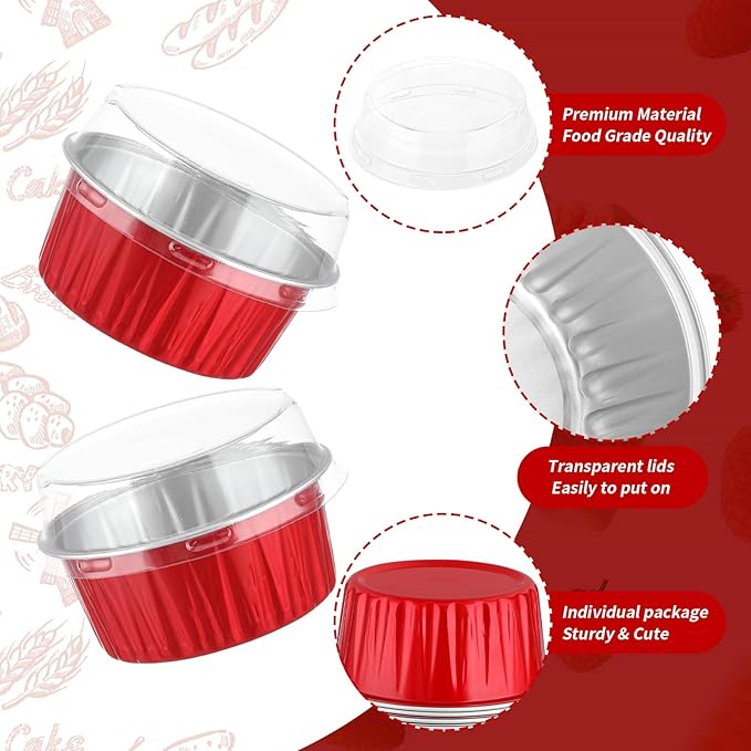 100Pack Cupcake Containers, 5oz Dessert Cups with Lids, Mini Cake Pans With Lids&Spoons for Valentines Day Baking Supplies Gift Party Cake Baking Sales Stackable Portable