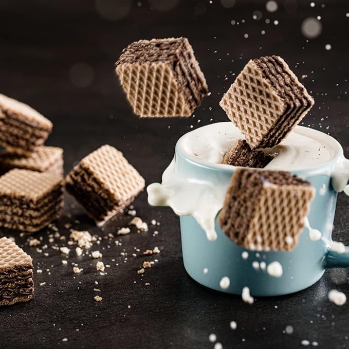Loacker Quadratini Cocoa & Milk Wafer Cookies LARGE - 30% Less Sugar - Premium Crispy Bite Size Cocoa Wafers - NON-GMO - LARGE Pack of 6