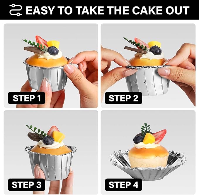 EUSOAR Aluminum Foil Silver Cupcake Liners, 50Pcs Disposable Muffin Liners, Baking Cups, Aluminum Cupcake Tip Pan Ramekin Holders, Little Pudding Cups
