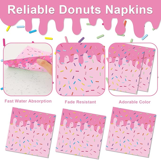 96Pcs Pink Donut Confetti Party Plates and Napkins Themed Decorations Summer Pink Donut Dessert Plates Donuts Tableware Set for 24 Guests Grow Up Themed Baby Shower Party Favors Supplies