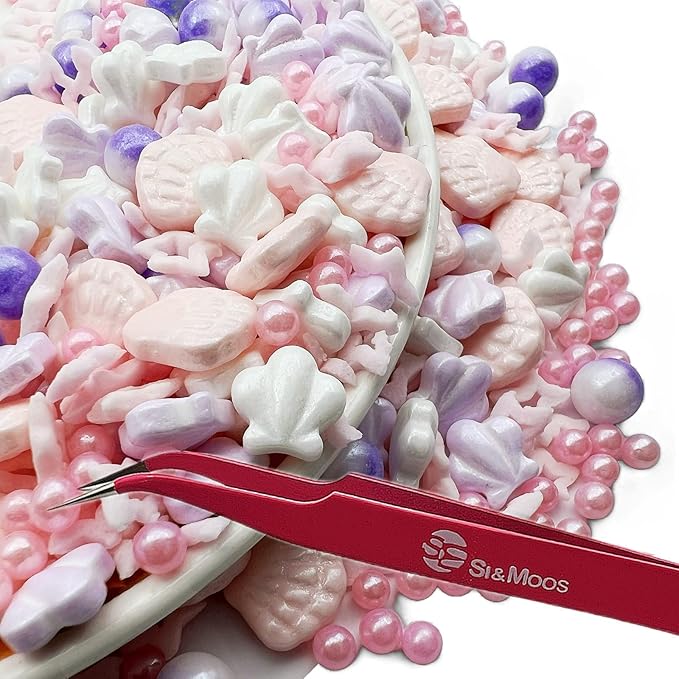 SE Si&Moos Candy Sea Shells for Cake Decorating Pink Sprinkles Pink Edible Seashells Under The Sea Cake Decorations Beach Sprinkles Christmas Cookie Decorations Edible Baby Shower Cake Decorations 3 OZ with Tweezers