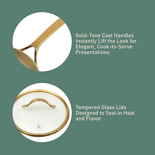 bloomhouse 8 Piece Pots and Pans Heavy Duty Aluminum Premium PFA Free Ceramic Nonstick Cookware Set - Almond Cream w/Gold Handle