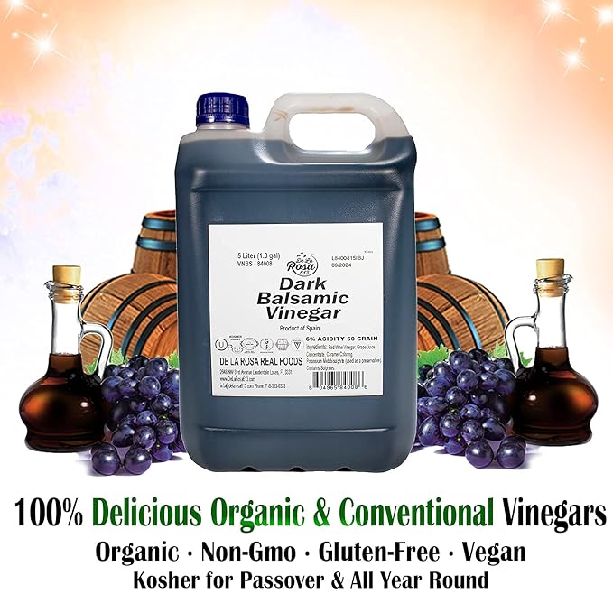 De La Rosa Dark Balsamic Vinegar, Vegan, Kosher & Gluten Free, Great for Salad Dressings, Marinades & More, Spanish Balsamic Vinegar 5 Liter (Pack of 1)