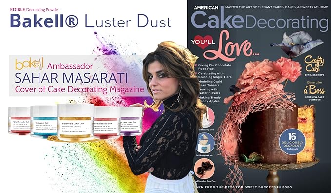 Luster Dust - Peach Champagne (4g 1x Jar) | Edible Vegan Dust & Paint for Cake Decorating, Ice Cream, Desserts, Cocktails and Beverages by Bakell
