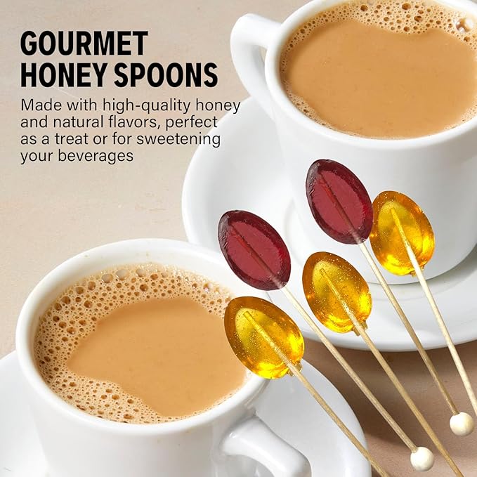 Melville Candy All Natural Honey Spoon Gift Set – Spoons & Lollipops on Wooden Ball Sticks – Gluten-Free, Made in USA Stirrers for Tea, Coffee, & Hot Beverages - Individually Wrapped (6-count, Lavender)