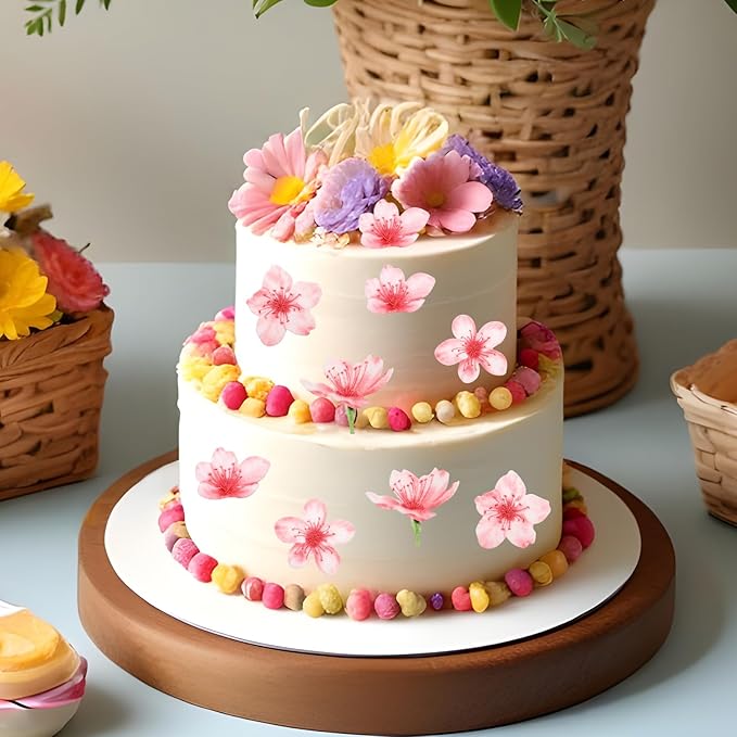 XLIUAX 52Pcs Edible Flower Cupcake Toppers, Wildflower Birthday Cake Decorations for Flower Theme Parties, Bridal Engagement, Baby Shower, Anniversaries(Pink)