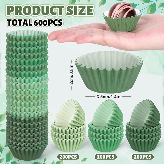 Whaline 600Pcs Mini Sage Green Cupcake Liners Gradient Green Wedding Baking Cups Cupcake Wrappers Muffin Liners for Baby Shower Wedding Bridal Showers Birthday Party Decorations