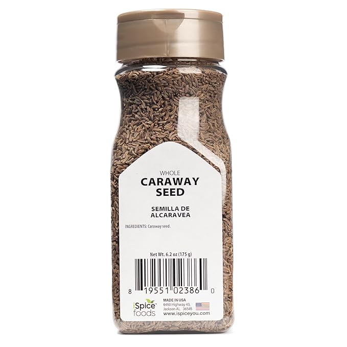 iSpice PREMIUM CARAWAY SEED | 6.2 Ounces Whole Caraway Seed Non-GMO No Fillers, No Agents, Black Caraway Seeds Essential Kitchen Herbs |5oz (140g)