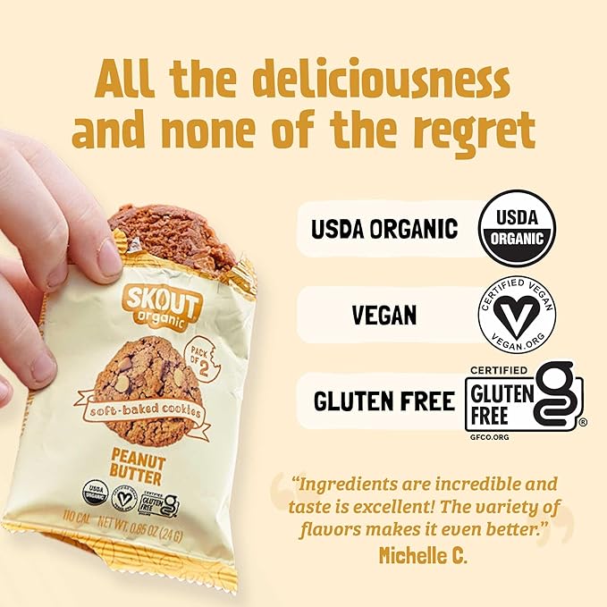 Skout Organic Peanut Butter Soft Baked Cookie (3 Pack) | Soft Baked Cookies | Plant-Based | Vegan | Gluten, Dairy, & Soy Free