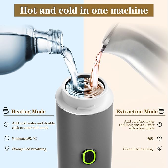 3-in-1 Portable Espresso Maker, Travel Coffee Maker, Self-Heating Car Coffee Maker with USB-C, Small Espresso Machine with Ground Coffee & Capsules (NS竊낪G) for RV, Hiking, Office (grey)
