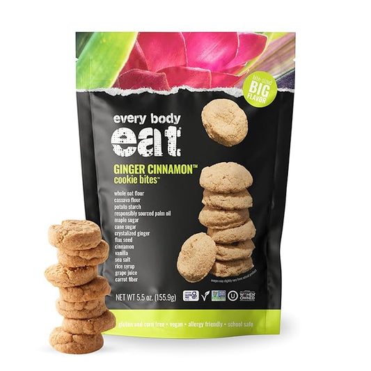 Every Body Eat Crunchy Cookie Bites, Gluten & Dairy Free, Vegan, School Lunch Snacks, (5.5 Ounce (Pack of 6), Ginger Cinnamon)